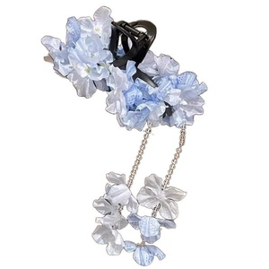 Saije fabrika zarif bayan köpekbalığı saç pençe klipsleri kumaş vadi çiçek püskül şerit inci tokalar zambak saç aksesuarları - Product Image 5