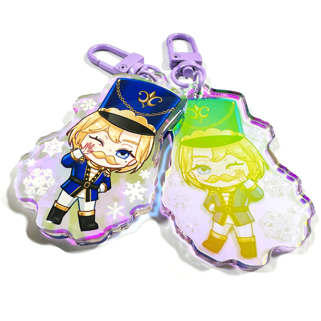 Custom Rainbow Holographic Acrylic Keychain Printed Epoxy Cute Iridescent Holographic Cartoon Acrylic Charm