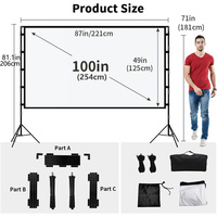 Écran de projection portable HD pour projecteur extérieur, double support, 120 pouces, 16:9, pliage rapide