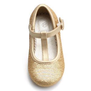 Tomaia in paillettes oro morbido <span class=keywords><strong>per</strong></span> bambini con fibbia con cinturino a T fibbia rotonda punta popolare balletti piatti in morbida pelle pu oro - Product Image 4