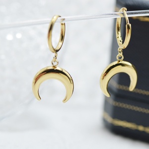 Dainty Half Moon Drop <b>Earrings</b> Jewelry Custom Design Moon <b>Dangle</b> Huggie Hoop <b>Earrings</b> - Product Image 5