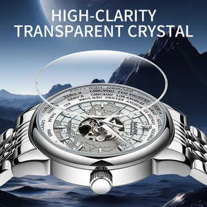Montre mécanique Mark Fairwhale pour homme, heure mondiale, 24 fuseaux <span class=keywords><strong>horaires</strong></span>, cadran squelette, acier inoxydable, lumineuse, montre sport à bracelet FW-6062 - Product Image 3
