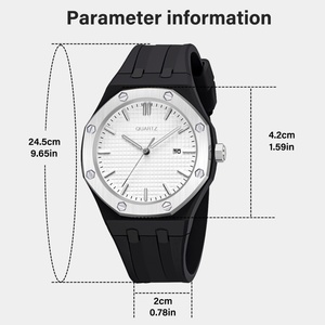 Montre à quartz avec boîtier en alliage d'acier inoxydable, bracelet en silicone sport tendance, calendrier, montre couple - Product Image 4