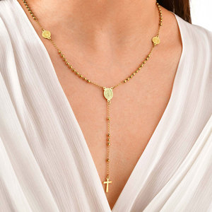 Collares Religiosos de Acero Inoxidable con Cuentas, Collar de Rosario con Cruz de Oro Sólido de 14k y 18k para Mujer - Product Image 1