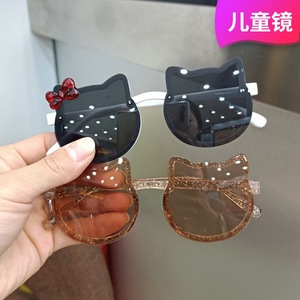 Lunettes de soleil œil de chat pour enfants, protection UV400, style dessin animé, protection solaire pour enfants et filles, à la mode avec nœud papillon - Product Image 3