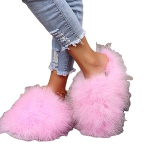 Nuovi sandali da donna in pelliccia da interno con punta a punta chiusa Fuzzy House scivoli da donna Non antiscivolo in gomma soffice pantofole da casa da donna - Product Image 4