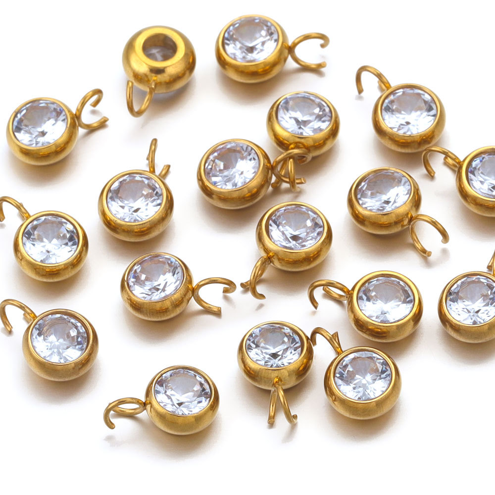 Stainless Steel Round Crystal Pendant Necklace Bracelet Making Diy Handmade Jewelry Accessories