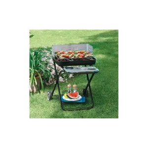 Parrilla de acero plegable negra Garden Friend B1072436 de 84x60x80 cm para exteriores con ruedas y estante de almacenamiento - Product Image 1