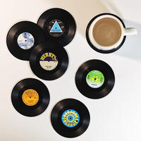 Lot de 6 sous-verres de musique pour boissons avec support de lecteur en vinyle rétro disque d'enregistrement sous-verre tasse tapis créatif
