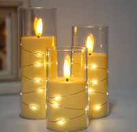 Bougie sans flamme en verre avec LED intégrées, effet de lumière scintillante réaliste pour la décoration de la maison, des mariages et des fêtes