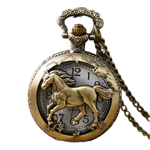 Antique Vintage Bronze Animal Horse Quartz Necklace with Hollow Pendant Chain <strong>Old</strong> <strong>Clock</strong> &amp; Pocket Watch Christmas Gift - Product Image 1