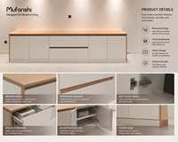 Meuble TV moderne sur mesure avec éclairage d'ambiance LED et grand espace de rangement