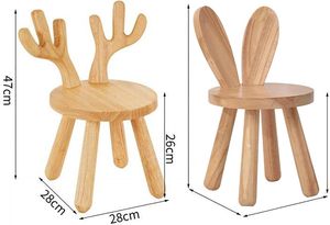 EE. UU. Almacén Envío gratis Taburete de madera para niños pequeños Acabado natural Madera maciza Conejito Niños Taburete Silla Madera Ciervo Cuernos Taburetes - Product Image 2