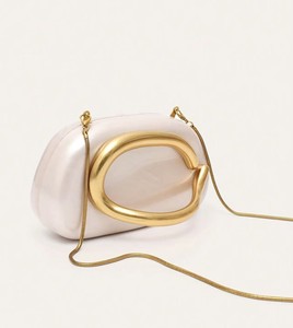 Elegante Bolso de Mano de Acrílico con Cadenas y Asa de Anillo Dorado, Capacidad de 1-1.9L, Cierre de Clip, para Fiestas Nocturnas, Calidad Premium - Product Image 2