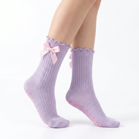 Chaussettes de ballet en coton et bambou écologiques avec volants, antidérapantes, pour yoga, danse et Pilates, avec logo sur le dessus
