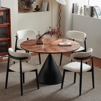 Mesa de Comedor, Estilo Retro, Tapa Redonda de Nogal, Opción de Personalización, Juego de Comedor de Madera Dura con Toque Moderno para Apartamentos