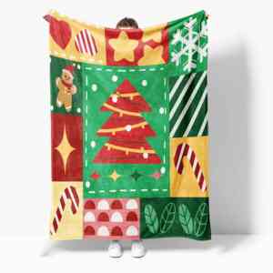 Couverture Vichy Géométrique Solide Design Gingerbread Man, Sapin de Noël et amour Coeur Cute Print Blanket - Product Image 1