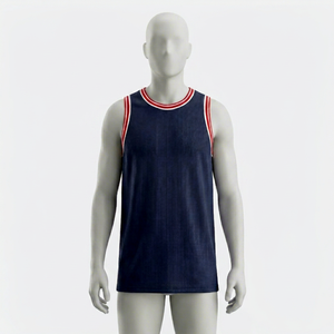 Men's Navy Blue <b>Mesh</b> Tank Top Crew Neck Sleeveless Breathable Regular Fit Basketball Apparel 100% Polyester Solid Color - Product Image 1