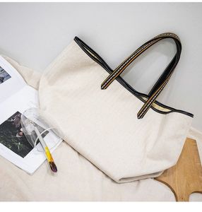 Bolsa de compras grande natural personalizada Bolsa de playa Bolsa de lona de algodón con cremallera - Product Image 3