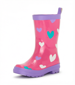 Kids <b>Waterproof</b> Rain <b>Boots</b> Heart Print Rubber Wellies Mid Calf Puddle <b>Boots</b> for Outdoor Garden Play - Product Image 1