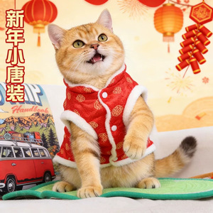 Pet Clothing Tang Suit Warm Thick Two-Legged <b>Cat</b> Cotton Coat New Year Festive Small Dog Vest Cotton <b>Clothes</b> <b>Cat</b> - Product Image 1