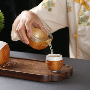 Chinese Style Bamboo Woven Porcelain <b>Tea</b> <b>Set</b> With Lid One Teapot Four Cups Fairness Cup For Kung Fu <b>Tea</b> Gift - Product Image 2