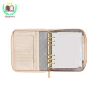 Carnet de notes personnalisé en cuir PU noir gaufré effet croco, format A5, avec reliure à 6 anneaux et fermeture éclair