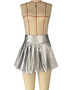 A Line Ladies Fashion Trendy <strong>Skirt</strong> Latest Sexy Solid <strong>Pink</strong> Color PU Leather <strong>Pleated</strong> Mini Womens <strong>Skirts</strong> - Product Image 5