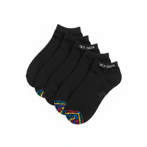 5-Pack Men's <b>Black</b> Spandex Ankle <b>Socks</b> with Colorful Pattern Anti-Slip Woven Logo 5-toe Daily Sport Business Style - Product Image 2