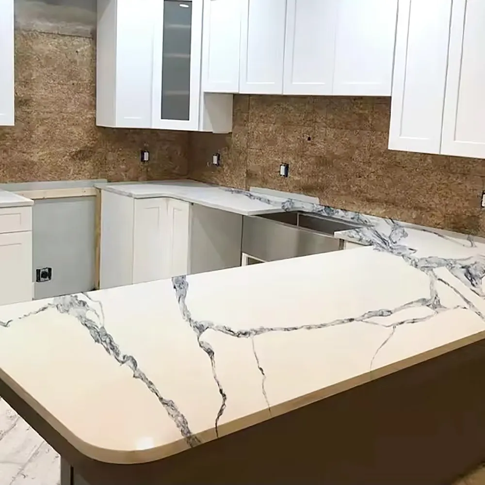 Encimera de cocina de cuarzo Calacatta blanco de piedra artificial encimera exterior duradera