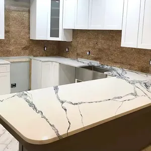Artificial Stone White Calacatta Quartz Kitchen Countertop Durable Exterior Countertop