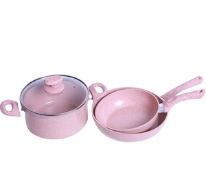 Nordic Style Simple <strong>Pink</strong> <strong>Cookware</strong> Three Piece Fashion Pots Household Kitchen Multi Function Pot Set - Product Image 4
