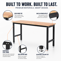 Banc de travail en bois massif robuste pour usage industriel, avec structure en acier et pieds réglables