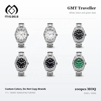 Montre GMT personnalisée Migaga pour homme, avec fenêtre de date, quartz, acier inoxydable, double fuseau horaire, analogique, montre personnalisée