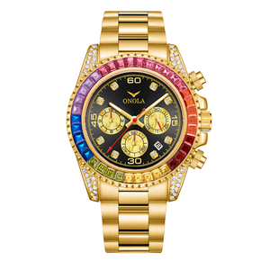ONOLA 6842G Reloj de moda para hombres Reloj de oro rosa resistente al agua Reloj de diamantes de acero inoxidable de lujo - Product Image 4