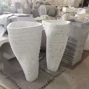 Lavabos sur <span class=keywords><strong>colonne</strong></span> en marbre Carrara blanc et <span class=keywords><strong>gris</strong></span>, style moderne et artistique, en pierre naturelle, pour <span class=keywords><strong>salle</strong></span> <span class=keywords><strong>de</strong></span> <span class=keywords><strong>bain</strong></span>, avec base rotative - Product Image 5