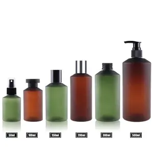 Cosmetische Verpakking 30-500 Ml 10 16 Oz Matte Ambergroen Huisdier Plastic Schuine Schouder Matte Lege Shampoopompflessen