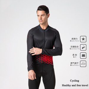 Wholesale Plus Size Men's Cycling Jersey Set Long Sleeve Black Red Geometric Pattern Breathable Quick Dry Seamless Fit - Product Image 5