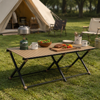 Table pliante d'extérieur en acier carbone, portable et résistante à la rouille, design contemporain à base en X, capacité 4-8 personnes