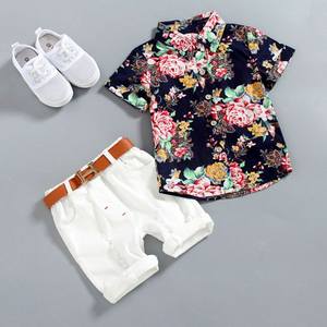 Hot Style Kids outfit camicia estiva a maniche corte + pantaloncini 2 pezzi 100% cotone fiori stampa Casual <span class=keywords><strong>Boy</strong></span> Clothing Set - Product Image 3