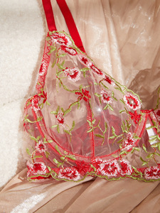 New French Lace Flower Embroidered Hot Girl Gather <b>Thin</b> <b>Thin</b> Sexy Mesh Lingerie Set for Women - Product Image 5