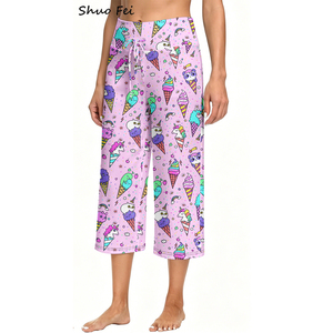 <span class=keywords><strong>Pantaloni</strong></span> Larghi da <span class=keywords><strong>Donna</strong></span> con Stampa Unicorno Magico e Gelato, a Vita Alta, Corti, per Yoga e Relax, con Coulisse, Morbidi e Sportivi - Product Image 2