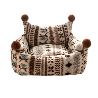 Lit de couchage carré en feutre chaud pour chat et chien PKY, style dessin animé, semi-fermé, épais, pour petits animaux, lavable