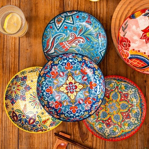 Assiettes <span class=keywords><strong>de</strong></span> Dîner Bohèmes en Céramique en Gros, 7 et 8 Pouces, Rondes, Profondes, Colorées, Vaisselle Durable pour Fêtes, Mariages, Cadeaux - Product Image 1