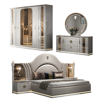 Lit King Size Moderne en Bois Doré, Ensemble de Meubles de Chambre de Luxe pour Villa, Chambre Principale, Grand Lit Double, Lit Queen Size, Meubles de Chambre Royaux en Bois