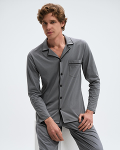 Pijama de 2 Piezas para Hombre, Marca Privada, Color Sólido, para Todas las Temporadas, Cuello de Solapa, Borde en Contraste, Estilo Casual, Ropa de Casa para <span class=keywords><strong>Caballero</strong></span> - Product Image 1