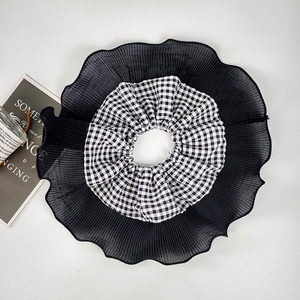 Phong Cách Mục Vụ Ruột Lớn Tóc Quan hệ Màu Đen Và Trắng Mô Hình Lưới Bow Ngọt Ngào Nghệ Thuật Tóc Scrunchie Cho Cô Gái - Product Image 1