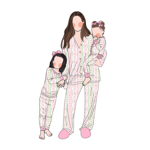 Usine directement vente haute qualité 3 pièces bambou famille correspondant ensemble famille pyjamas vêtements de nuit parent-enfant ensemble de vêtements - Product Image 1