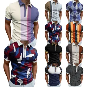 Custom Men's Polo Shirt Quick Dry Colorful 3D Sublimation Golf Shirt Plus Size Zipper Polo Shirt Casual Wear Pattern T-shirt