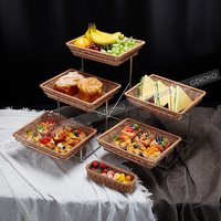 Support à dessert amovible en acier inoxydable avec assiettes en céramique, étagère à plusieurs niveaux, présentoir à gâteaux et fruits, design moderne, hôtel, restaurant